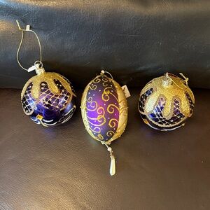 Holiday Accents Elegant Glass Purple & Gold Holiday Ornaments New Orleans style